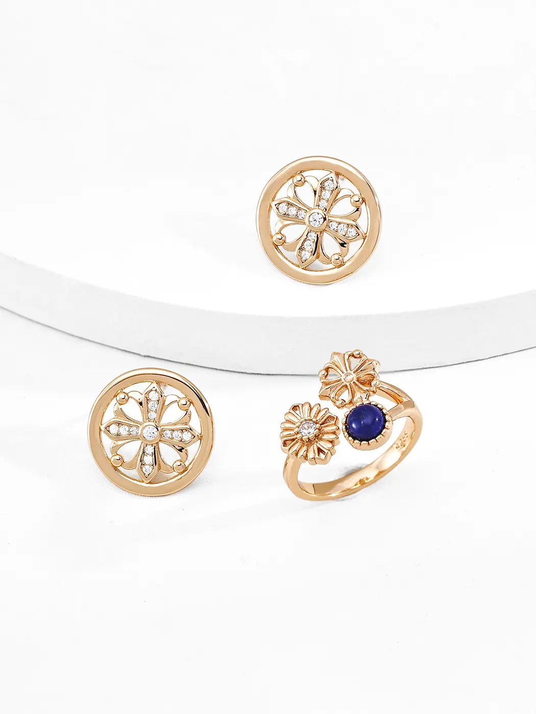 Vintage Fleur Cross Studs in S925 with CZ - Image 2