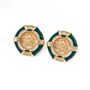 Siren Medusa Medallion Earrings in Sterling Silver with Crystal