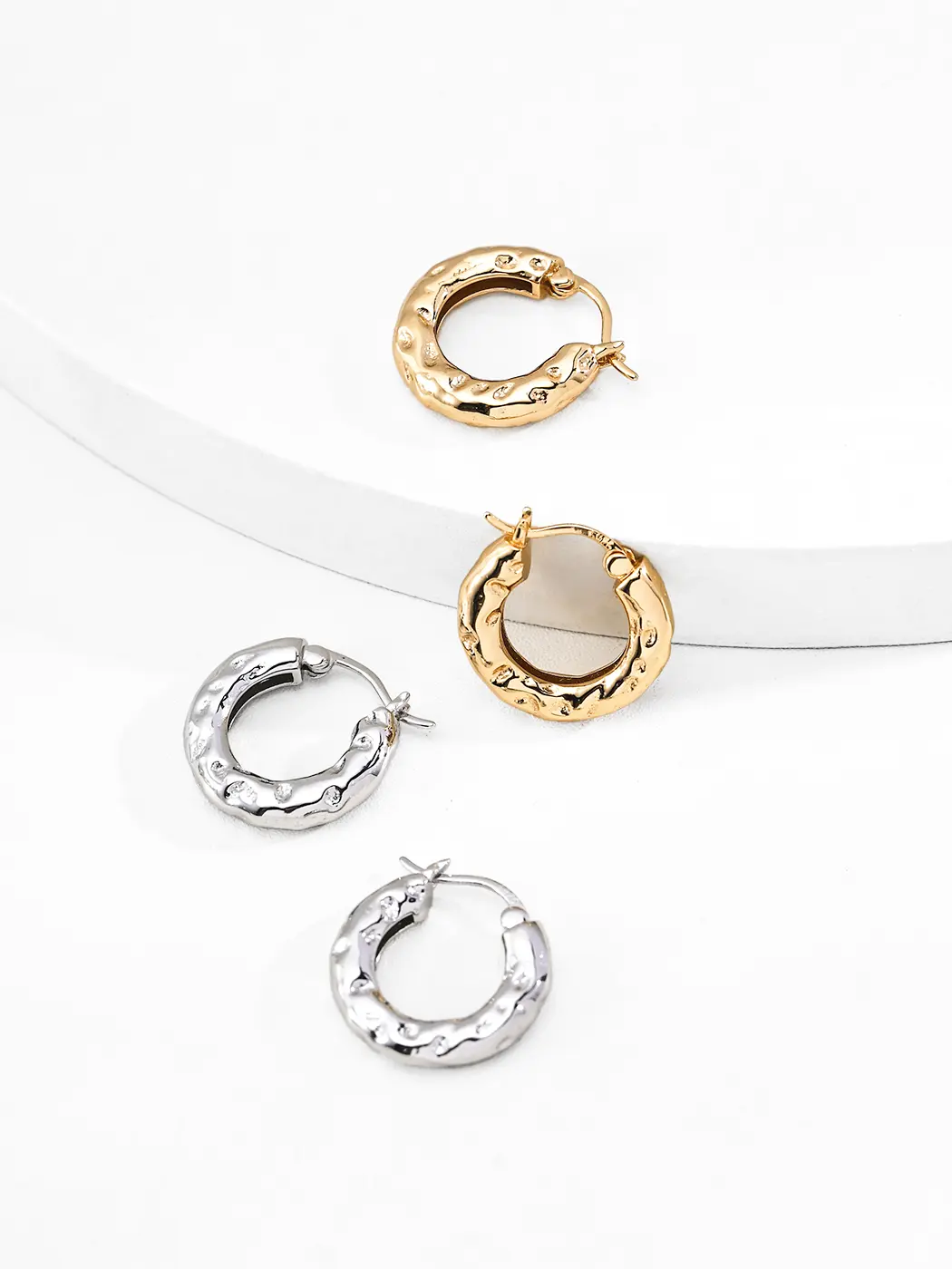 Raw Contour Texture Hoops S925 Minimalist Earrings