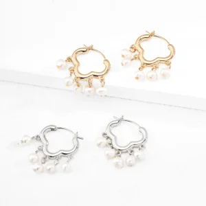 Auspicious Clouds Pearl Hoops in Sterling Silver