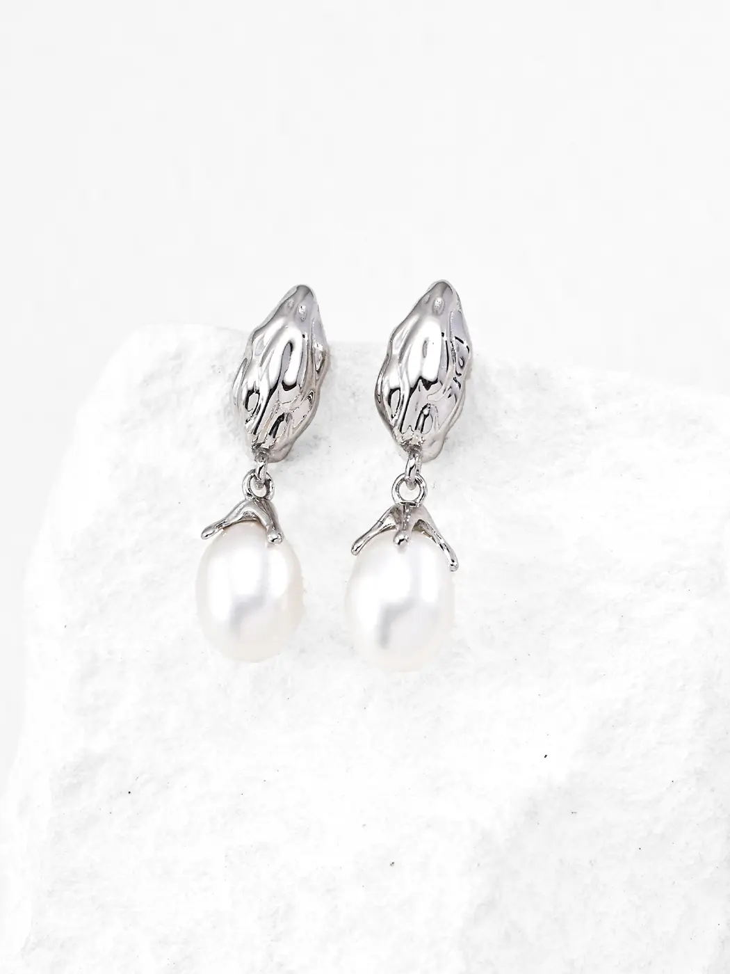 Organic Bud Pearl Drops in Sterling Silver - Image 4