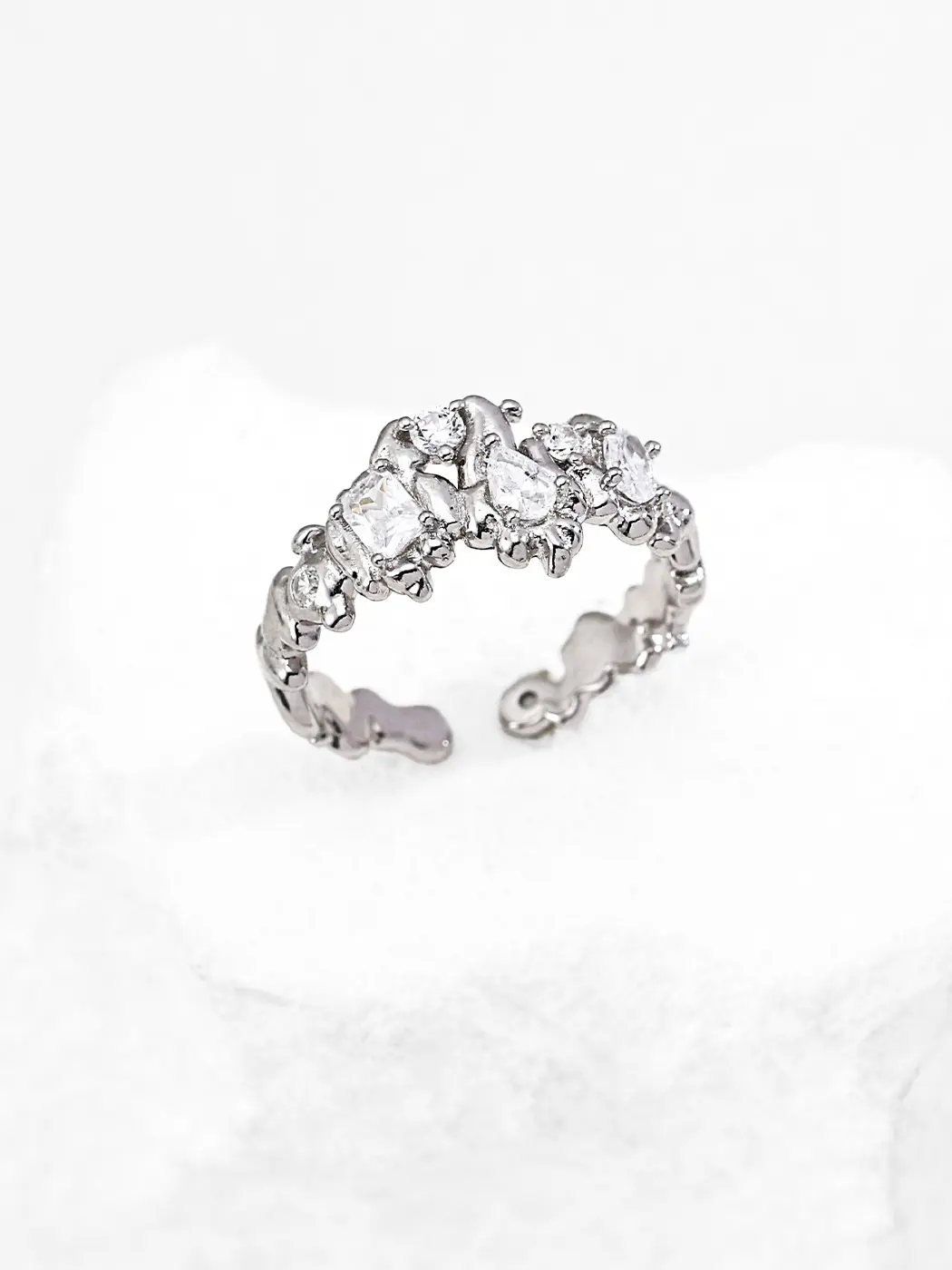 Molten Petal CZ Ring in Sterling Silver - Image 4