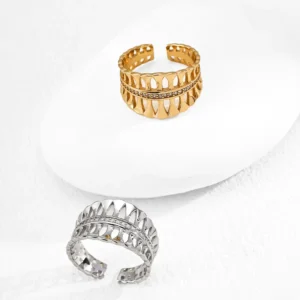 Palm Leaf CZ Bands Sterling Silver Ring