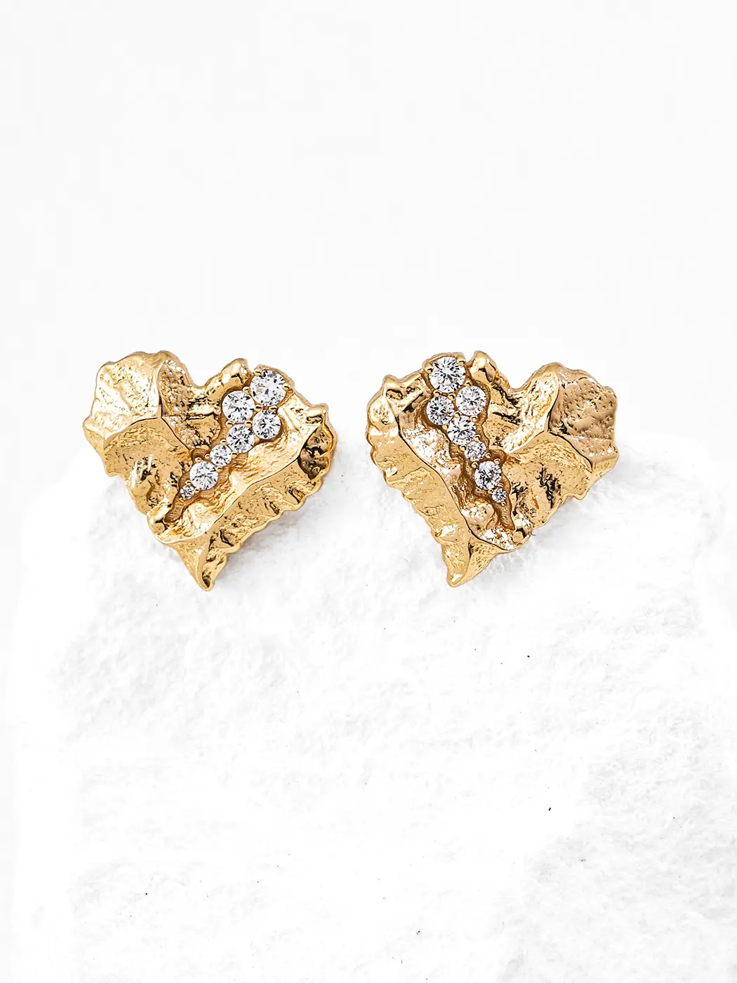 Raw Rock Heart Earrings in Sterling Silver with CZ