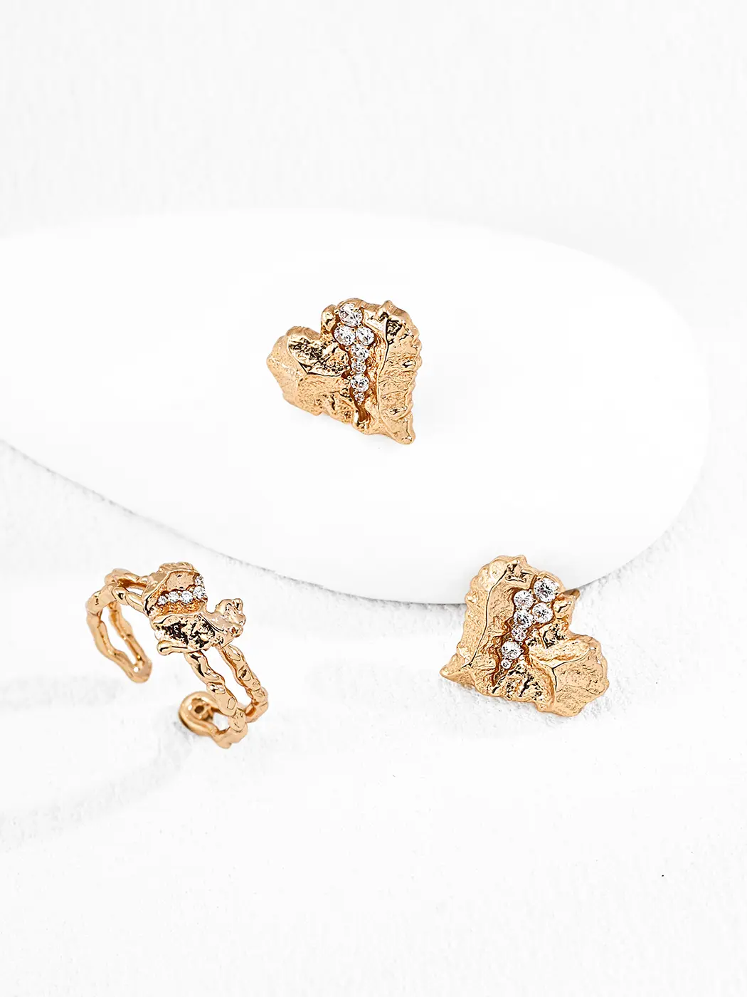 Raw Rock Heart Earrings in Sterling Silver with CZ - Image 4