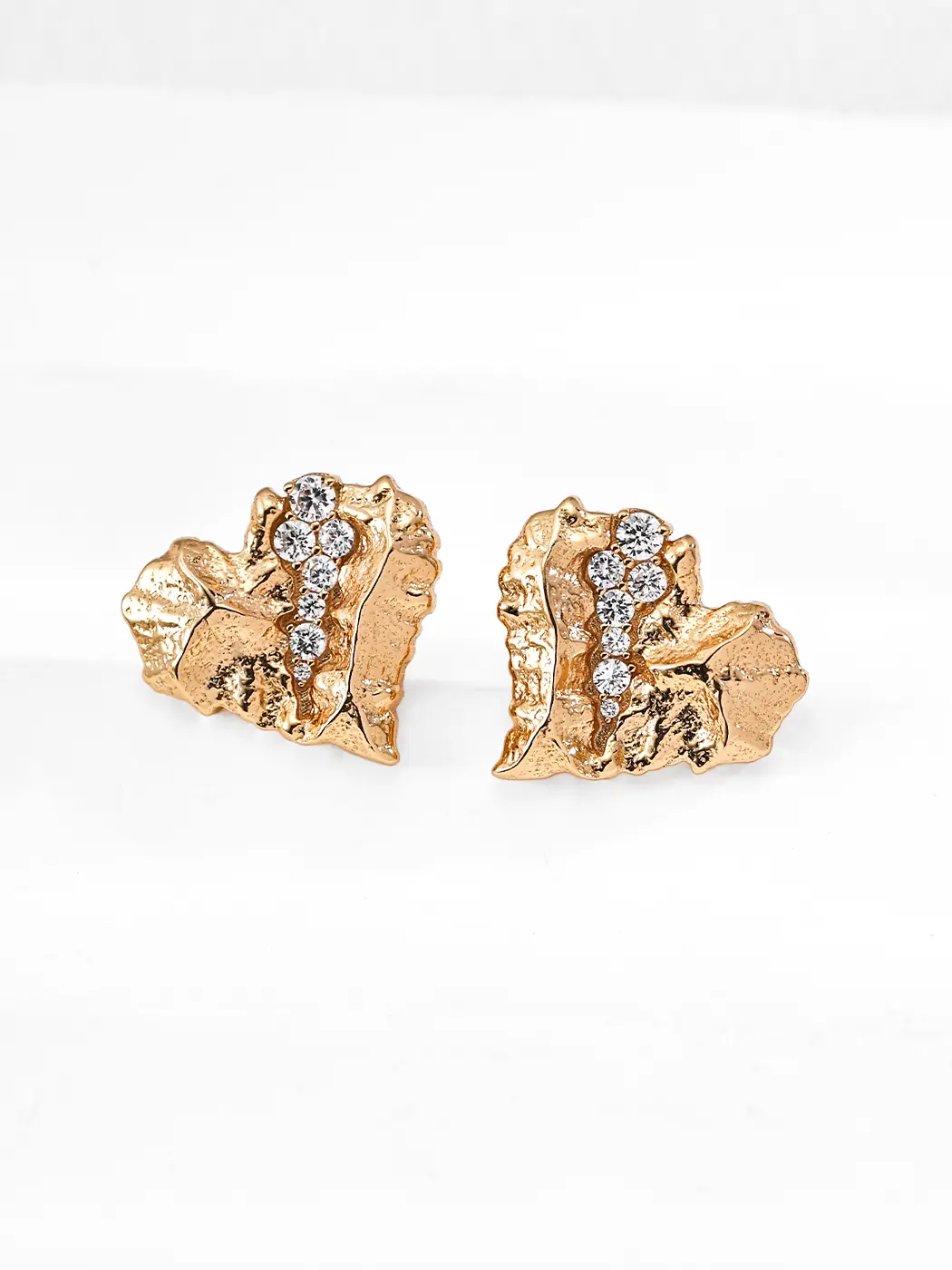 Raw Rock Heart Earrings in Sterling Silver with CZ - Image 2