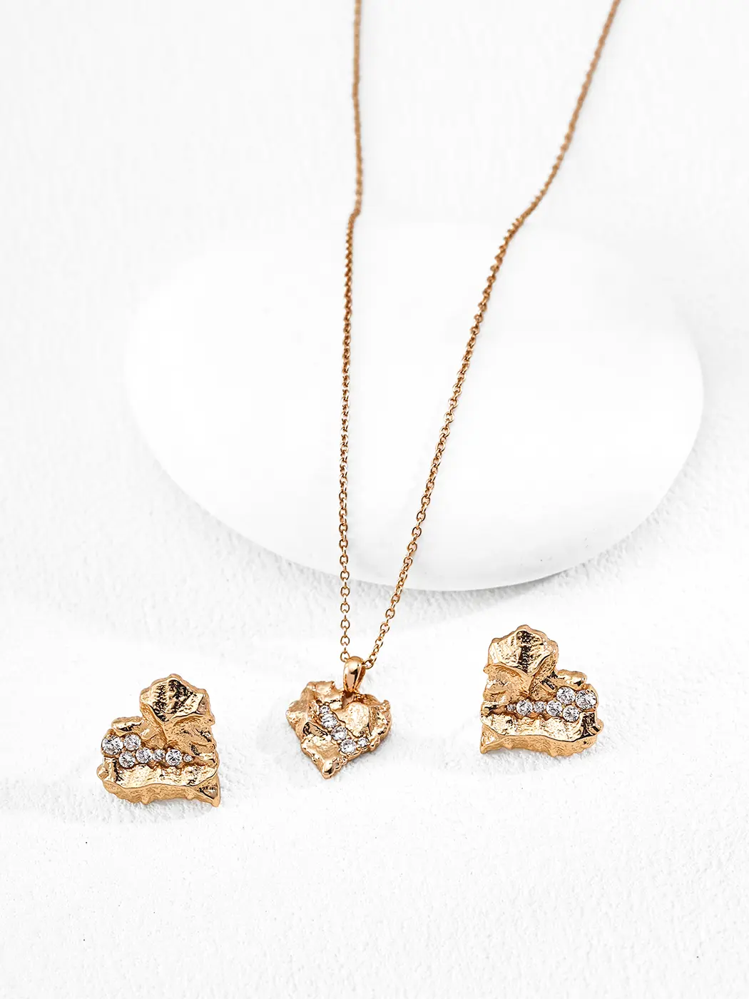 Raw Rock Heart Earrings in Sterling Silver with CZ - Image 3