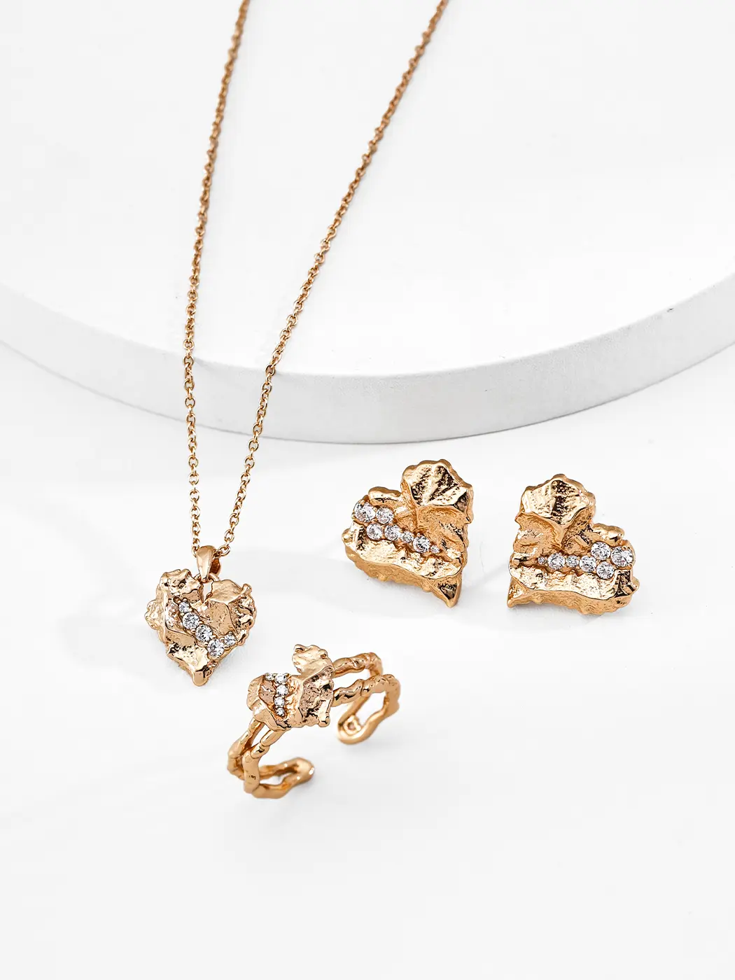 Raw Rock Heart Earrings in Sterling Silver with CZ - Image 5