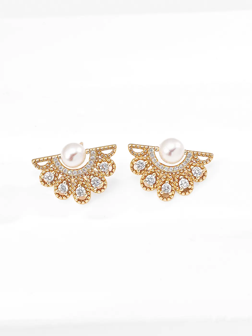 Moonlit Fan Pearl Earrings with CZ in S925 - Image 3