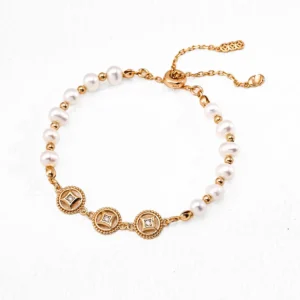 Pearl Coin Bracelet – S925 Sterling Silver Vintage Gold Charm