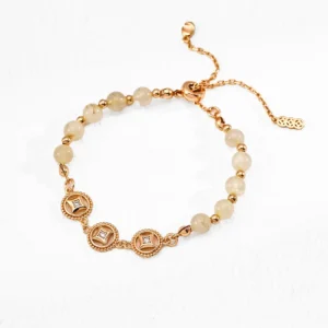 Rutilated Quartz Bracelet – S925 Sterling Silver Coin Charm Design