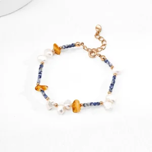 Pearl Sodalite Bracelet with Beeswax in Gold-Plated Silver
