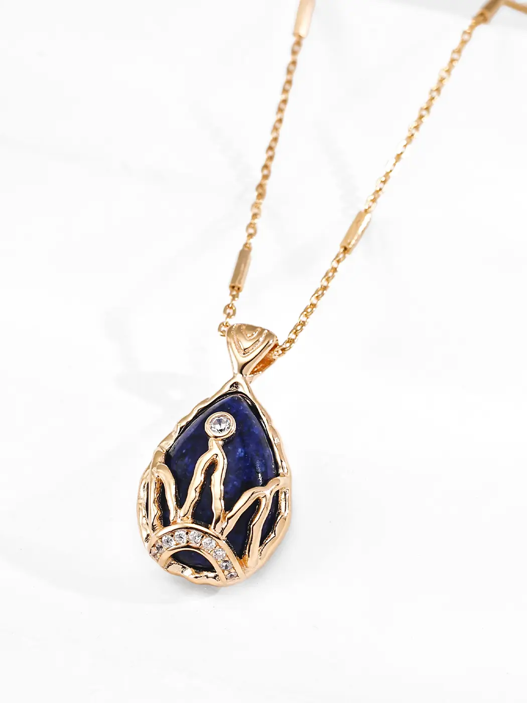 Lapis Crown Pendant Necklace in S925 - Image 2