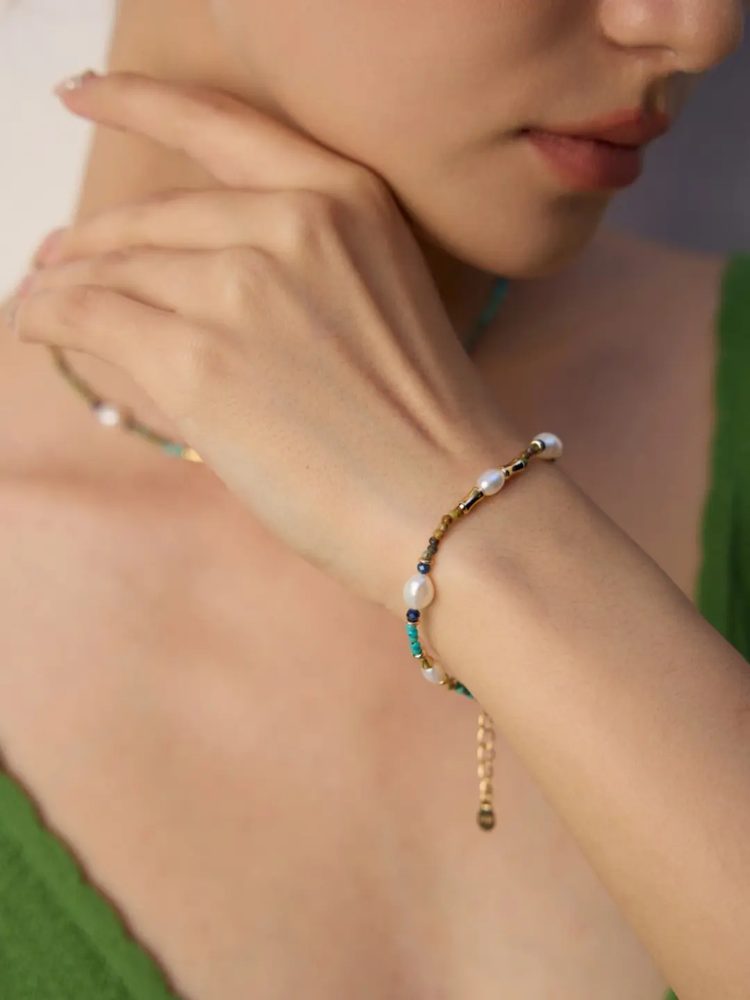 Natural Pearl Lapis Lazuli Turquoise Bracelet - Image 2