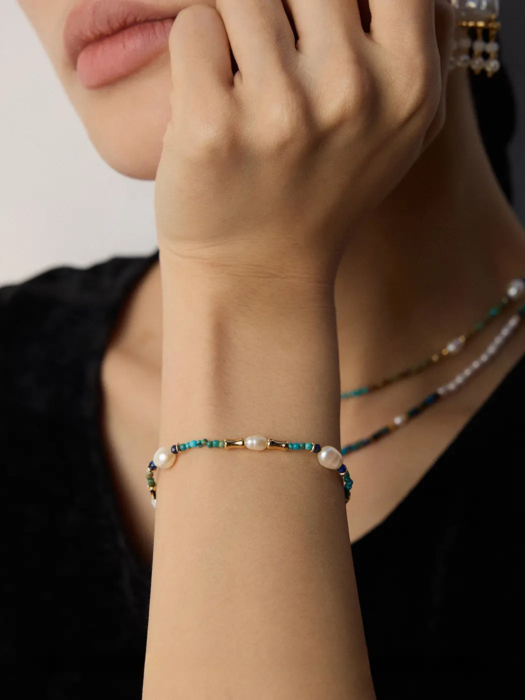 Natural Pearl Lapis Lazuli Turquoise Bracelet - Image 3