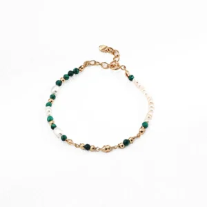 Pearl Malachite Bracelet – S925 Sterling Silver Vintage Gold