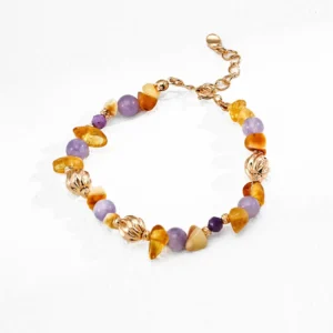 Natural Amber Amethyst Sterling Silver Bracelet