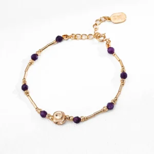 Charm Amethyst Bracelet – S925 Sterling Silver Vintage Gold Wealth Charm