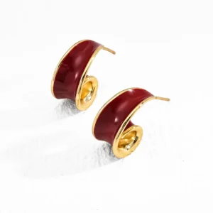Crimson Swirl Enamel Earrings in 18K Gold S925