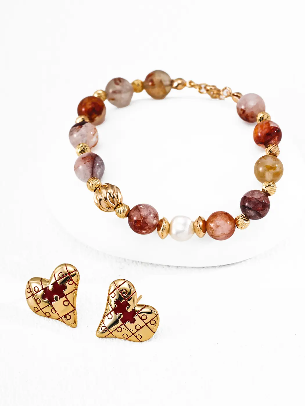 Puzzle Heart Studs Gold Enamel S925 Earrings - Image 4