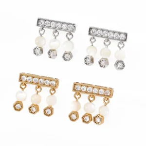 Sleek Bar Zircon Earrings with Shell in Sterling Silver