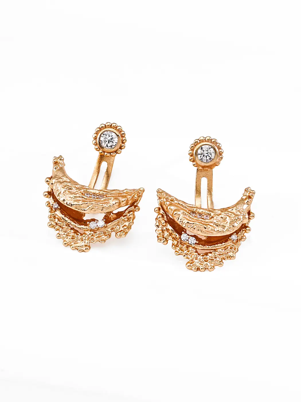 Gilded Oyster Crest Earrings with CZ in S925