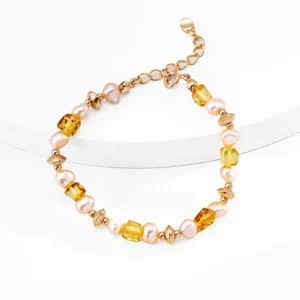 Honeylight Amber Bracelet in Sterling Silver with Champagne Pearl