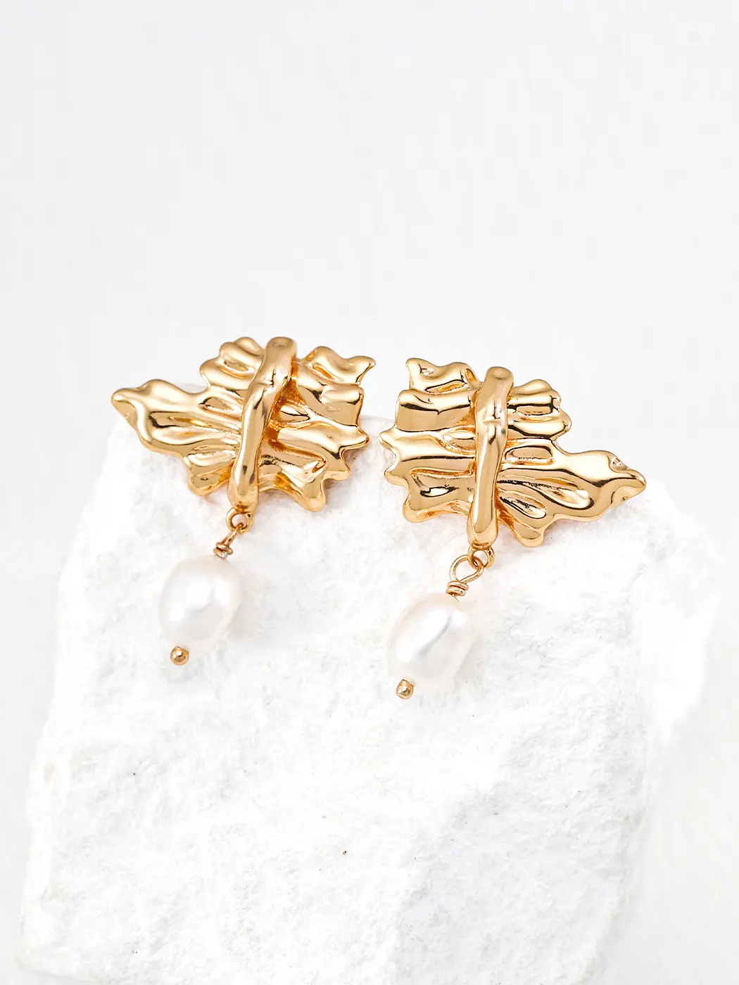 Ruffled Tear Pearl Earrings in Sterling Silver - Image 5