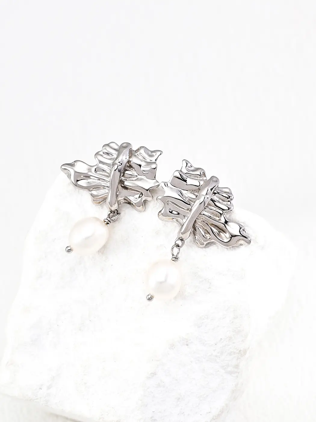 Ruffled Tear Pearl Earrings in Sterling Silver - Image 6