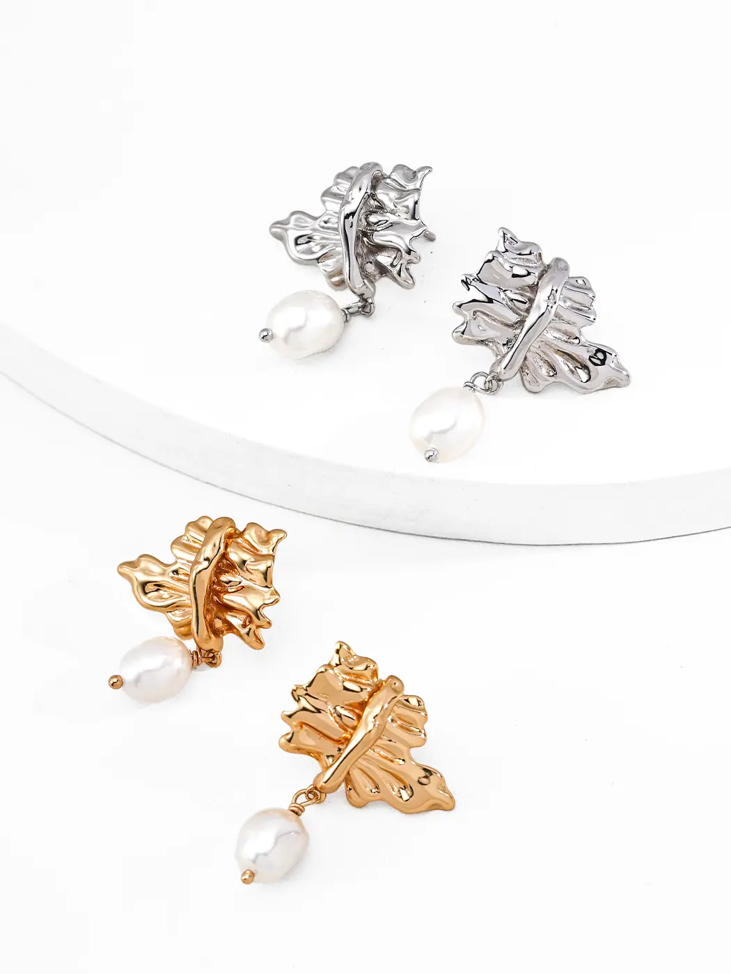 Ruffled Tear Pearl Earrings in Sterling Silver