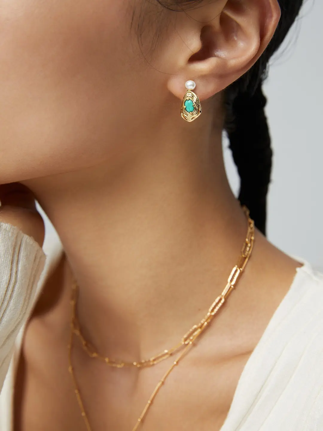 Ocean Cradle Pearl Studs in Sterling Silver - Image 2