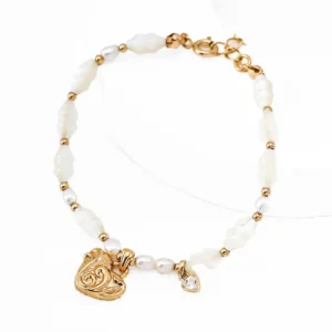 Ornate Heart Pearl Bracelet with Shell in S925