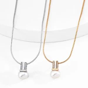 Beacon Pearl Necklace in Sterling Silver with CZ