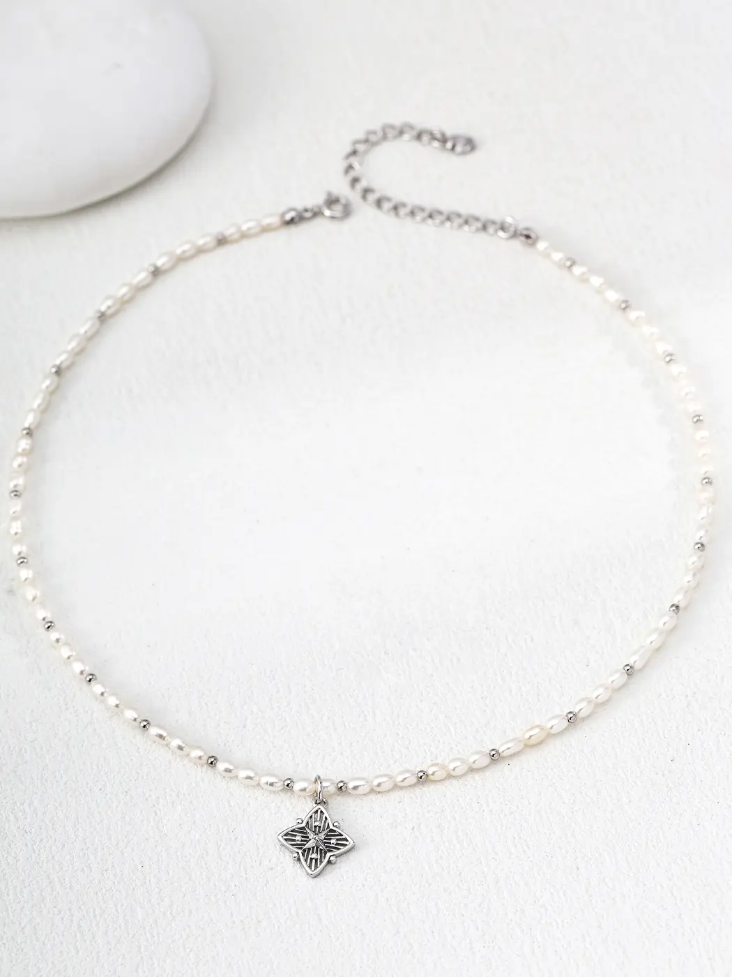 Cross-Clover Pearl Pendant S925 Silver Necklace - Image 5