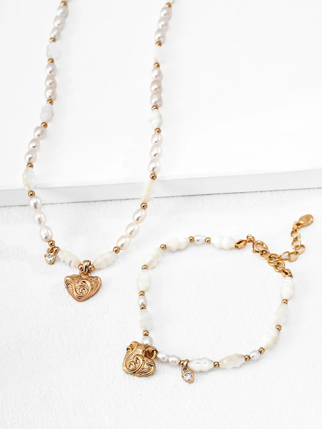 Scroll Heart Pearl Necklace in Sterling Silver - Image 4