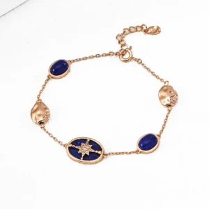 Stellar Motif Lapis Bracelet in Sterling Silver with CZ
