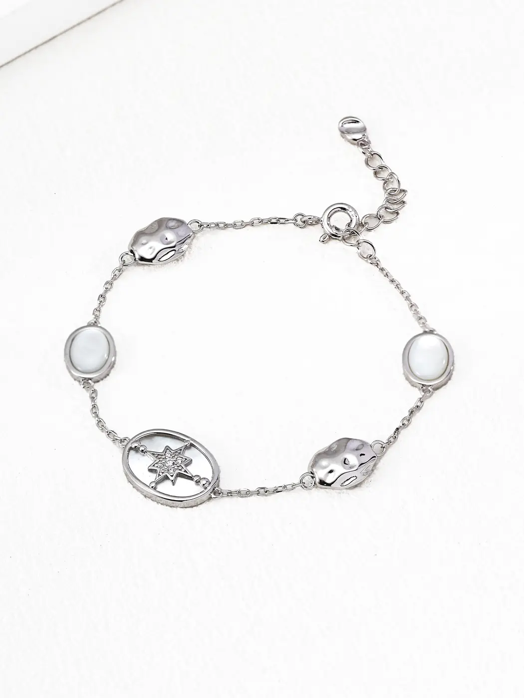 Stellar Motif Shell Bracelet in Sterling Silver with CZ - Image 4