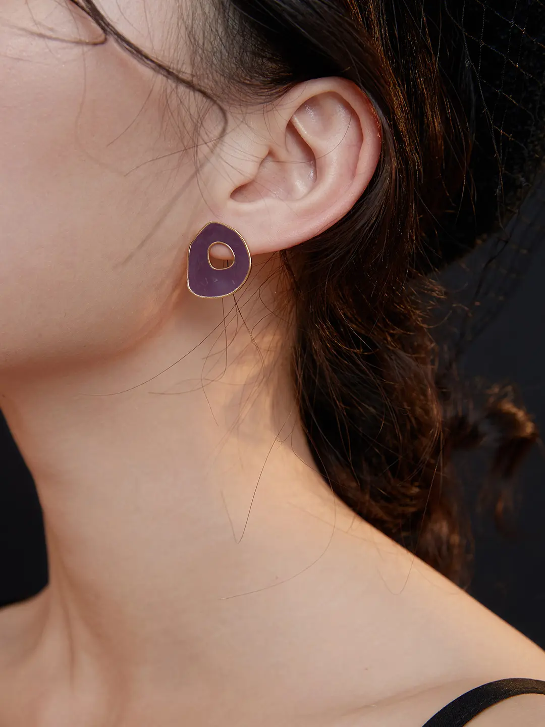 Negative Space Stud Enamel Earring in Sterling Silver - Image 3