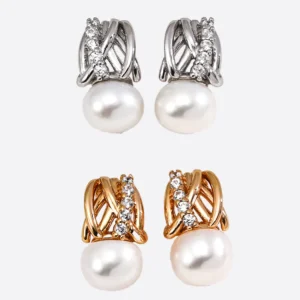 Starry Trails Natural Pearl Studs in S925 Silver with CZ