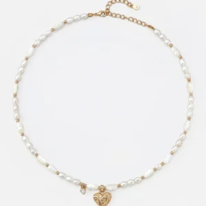 Scroll Heart Pearl Necklace in Sterling Silver