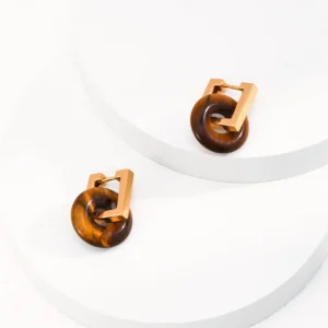 Tiger Eye Clasp Drops Sterling Silver Earrings