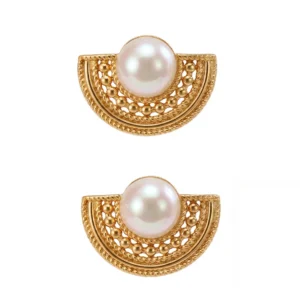 Ornate Fan Pearl Earring in Sterling Silver