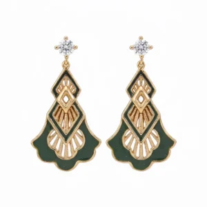 Christmas Tree Enamel CZ Dangles in Sterling Silver