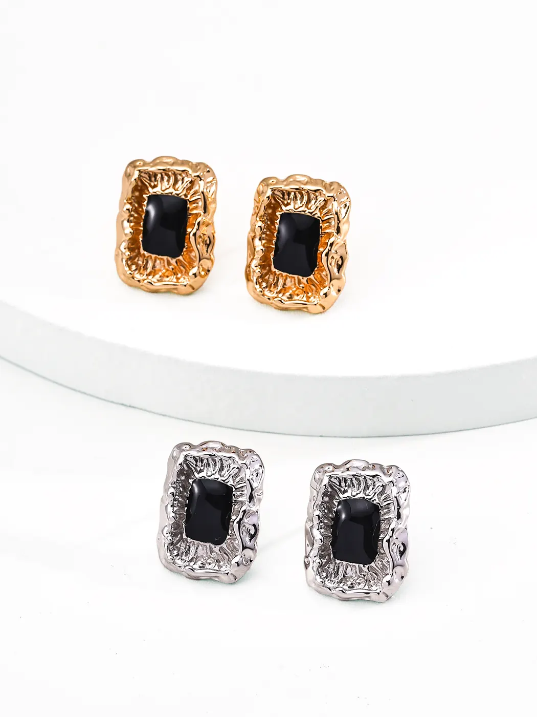 Lava Frame Enamel Studs Sterling Silver Earrings