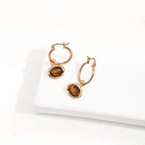 Tiger Spark Hoops Sterling Silver Tiger Eye Earrings