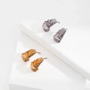 Sterling Silver Croissant Studs Textured Earrings