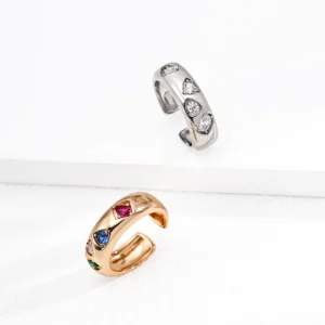 Multicolor Zircon Ring Wide Open Sterling Silver Band