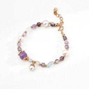 Pearl Amethyst Bracelet with Aquamarine in Sterling Silver