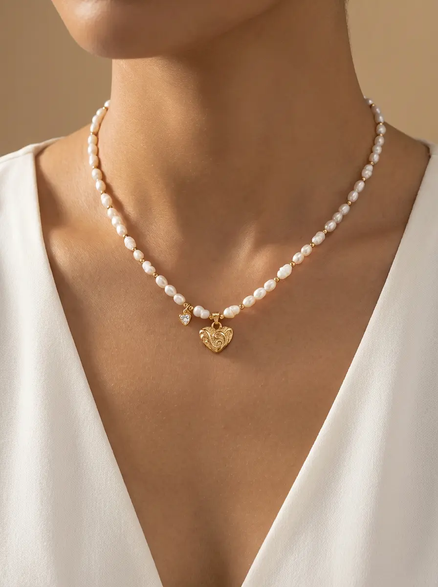 Scroll Heart Pearl Necklace in Sterling Silver - Image 2