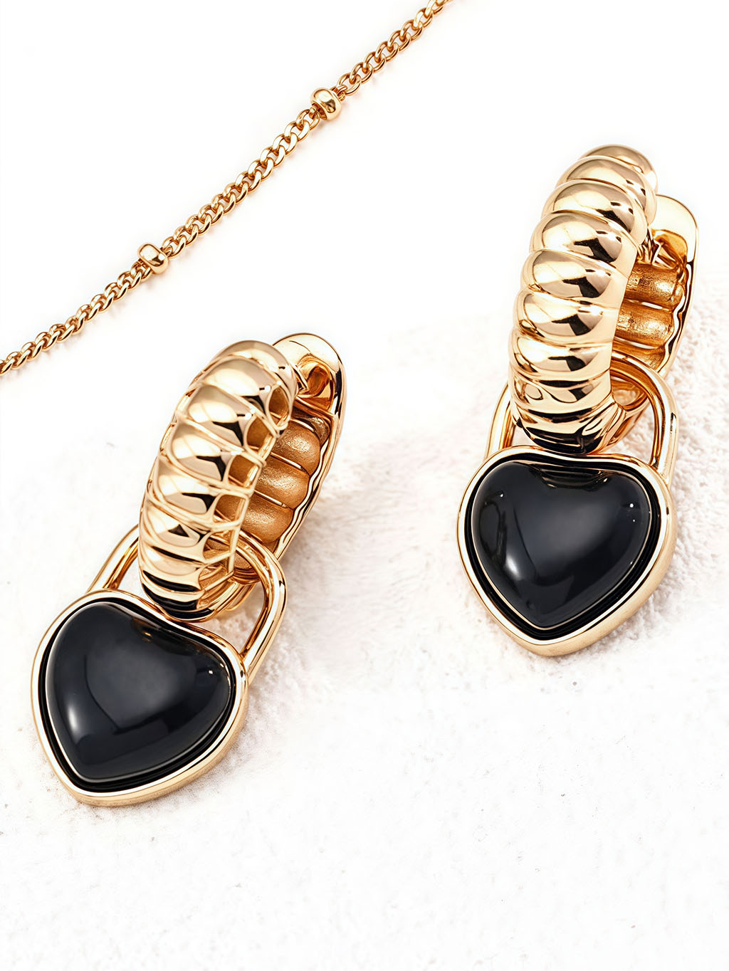 Lock Heart Onyx Hoops Detachable in Sterling Silver - Image 5